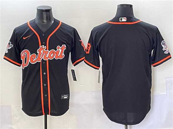Men%27s Detroit Tigers Blank Black With Patch Cool Base Stitched Jersey->detroit tigers->MLB Jersey